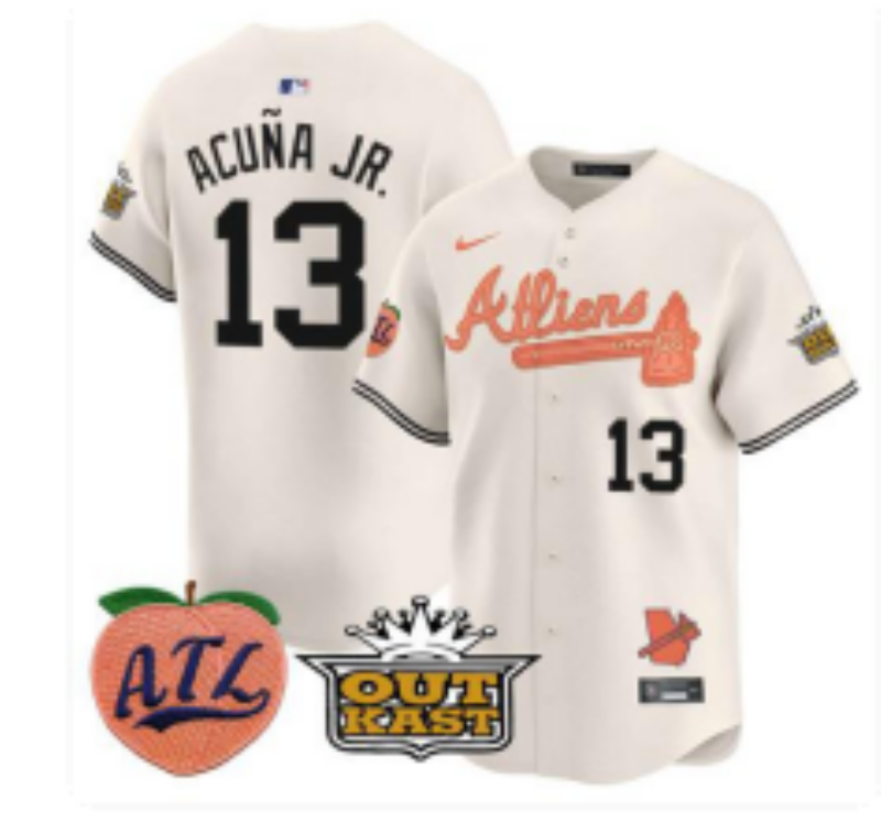 Men Atlanta Braves #13 Acuna jr cream Nike 2025 MLB Jersey 002